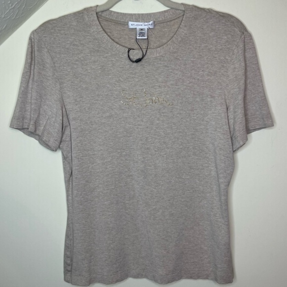 St John Sport Rhinestone Monogram Embellished T Shirt Top - Picture 2 of 5